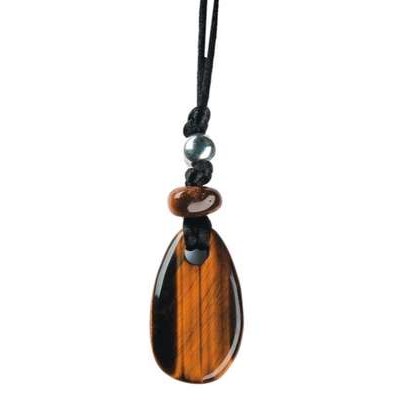 Collier Oeil de Tigre Perle métallique Cordon noir