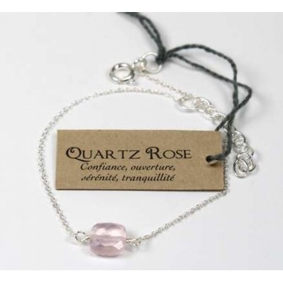 Bracelet coussin de Quartz Rose 7 mm - Argent 925