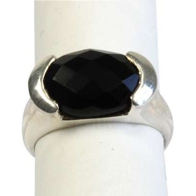 Bague argent Onyx noir facetté - Taille 53