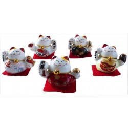 Ensemble de 5 Chats Maneki Neko en porcelaine