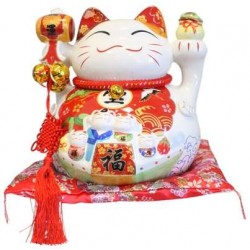 Chat Maneki Neko Porte-Bonheur Chance Tirelire Céramique - 32 cm