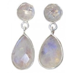 Boucles d'oreilles Pierre de Lune Argent 925 Facettées 2 pierres