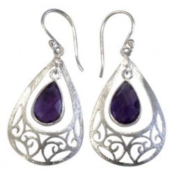 Boucles d'oreilles Améthyste Argent 925 brossé