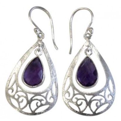 Boucles d'oreilles Améthyste Argent 925 brossé