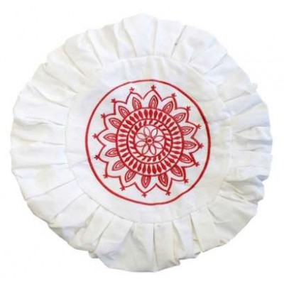 Housse de Zafu Blanche Broderie Mandala Rouge