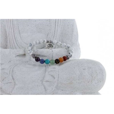 Bracelet 7 Chakras Howlite Perles rondes 8 mm  Breloque Om