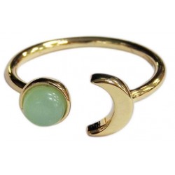 Bague Aigue Marine Perle 6 mm et Lune Métal doré Ajustable