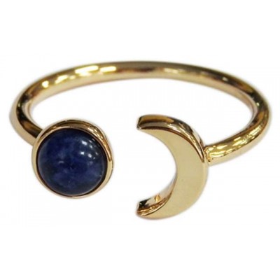 Bague Sodalite Perle 6 mm et Lune Métal doré Ajustable Bague Sodalite Perle 6 mm et Lune Métal doré Ajustable