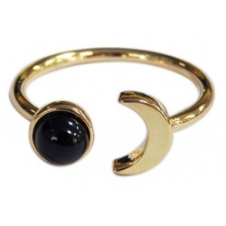 Bague Onyx Noir Perle 6 mm et Lune Métal doré Ajustable