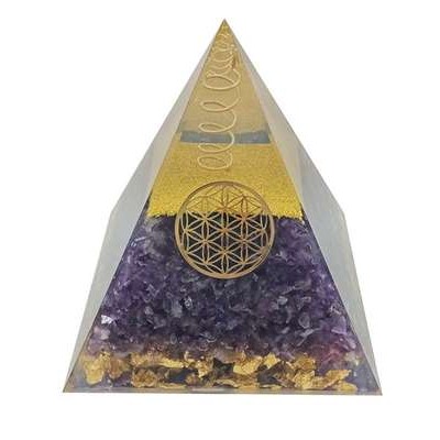 Pyramide Orgonite Améthyste Fleur de vie