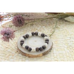 Bracelet Lucky Karma Bois clair et marron Perles rondes 10 mm