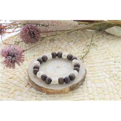 Bracelet Lucky Karma Bois clair et marron Perles rondes 10 mm