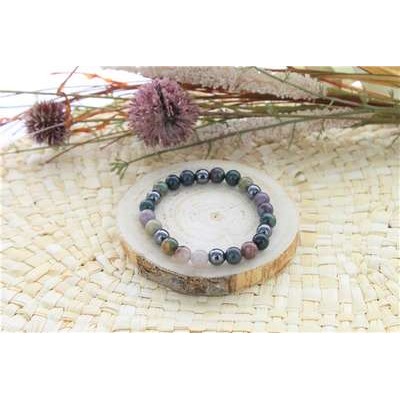 Bracelet Agate Multicolore et Hématite Perles rondes 8 mm