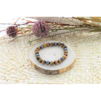 Bracelet Oeil de Tigre et Hématite Perles rondes 8 mm