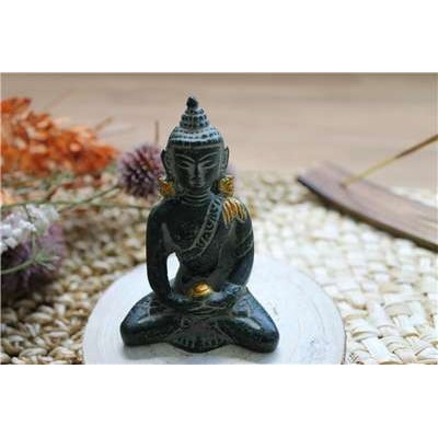 Statuette Bouddha Dhyana Mudra en Laiton vert antique 7,5 cm