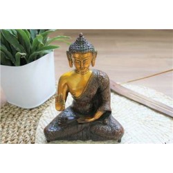 Statuette Bouddha Abhaya Mudra en Laiton orange antique 20 cm