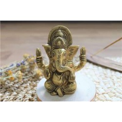 Statuette Ganesh assis en Laiton doré mat 9.2 cm