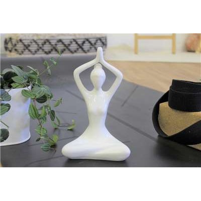 Statuette en Porcelaine Posture du Lotus Anjali Mudra Blanc brillant 20 cm