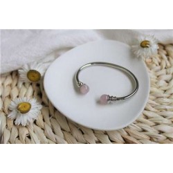 Bracelet cuivre avec Aimants Jonc Métal argenté Perles Quartz Rose