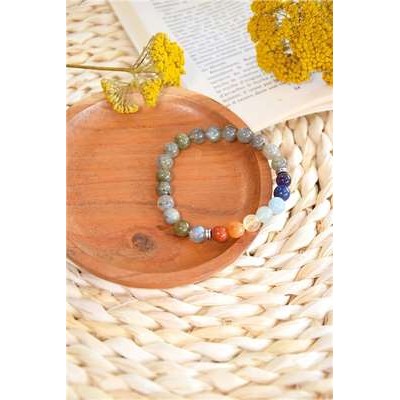 Bracelet 7 Chakras Labradorite Perles rondes 8 mm