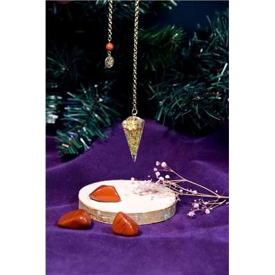 Pendule Équilibre Jaspe rouge et Achillée millefeuille