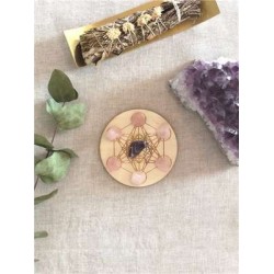 Socle de rechargement en bois Cube de Métatron gravé 10 cm