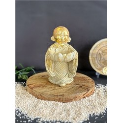 Porte-bougie Moine en Lotus 12,5 cm - Résine - Doré