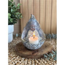 Porte-bougie Moine Méditatif 13,5 cm - Résine - Gris