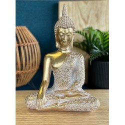 Statuette Bouddha Assis 24 cm - Résine - Doré