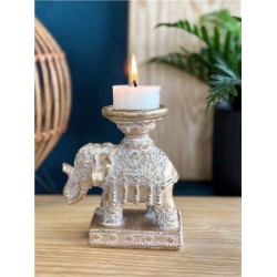 Porte-bougie Eléphant Trompe en bas 11,3 cm - Résine - Doré
